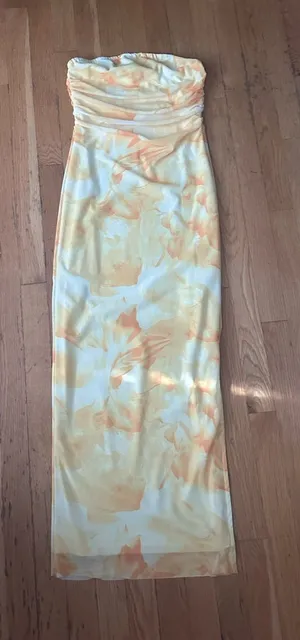 SheIn Strapless Yellow Floral Midi dress thumbnail 1