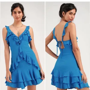 Lulus Blue Ruffle Dress Size M thumbnail 2