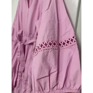 Wonderly Pink Cotton Tiered Eyelet Lace Dress Balloon Sleeve PXL thumbnail 6