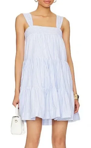 MINKPINK Blue and White Yasamin Cotton Tiered Mini Dress thumbnail 1