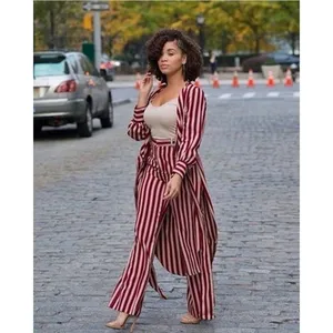 Zara Woman Burgundy Cream Striped Longline Wrap‎ Tunic Top XS thumbnail 14