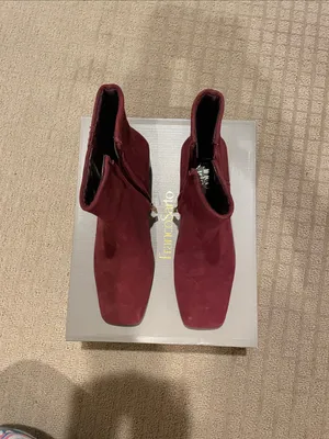 Franco SartoWomen's Burgundy Suede Square-Toe Ankle Boots thumbnail 4