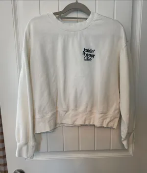 Old Navy White Crewneck Sweatshirt with Navy Script thumbnail 1
