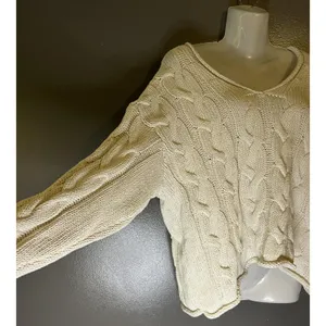 Zara Sweater Womens Small White Cable Knit V Neck Oversized Chunky Pullover thumbnail 5