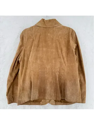 Vtg Tan Genuine Suede Jacket Peplum Button Front Y2K Fall Leather 90s Size 1X thumbnail 2