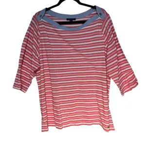 Tommy Hilfiger Womens Striped Knit Top Boat Neck‎ Button Detail Size 2X thumbnail 2