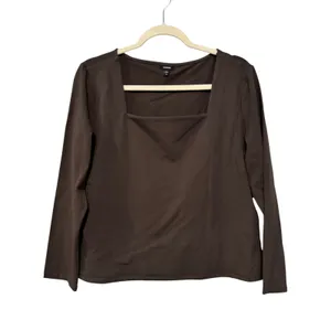 Express Womens XL Brown‎ Square Neck Long Sleeve Top Stretch Knit Shirt thumbnail 2