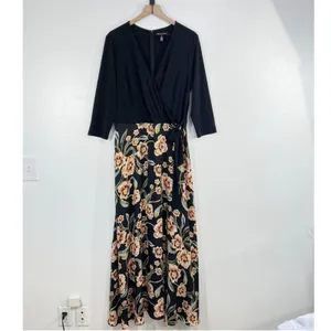 INC International Concepts Faux Wrap Floral Maxi Dress Womens 16 Black Jersey thumbnail 3