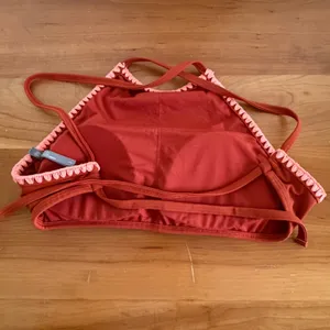 Aerie Bikini Set Rust Orange High Neck Crochet Top M Striped Side Tie Bottoms L thumbnail 7