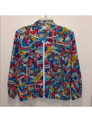 Vintage Tropical Floral Zip Up Jacket Red Size M thumbnail 2