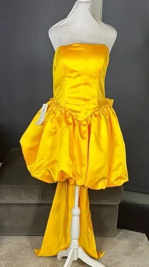 Short Yellow Strapless Homecoming Prom Dress Corset Back Bow Puffy Skirt Size M thumbnail 1