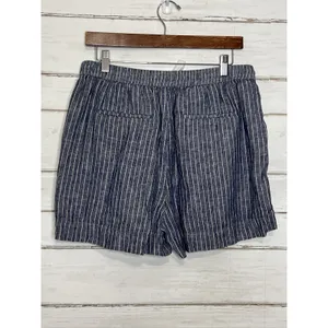 Quince Drawstring Shorts Large Blue White Striped 100% Linen Pull-On Pockets thumbnail 4