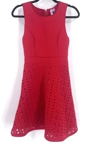 Alya Women's Scuba Sleeveless Round Neck Eyelet A-Line‎ Party Dress Red Size XS thumbnail 1