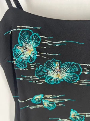 Vintage‎ BCBGMAXAZRIA Black Beaded Floral Embroidered Slip Dress Women’s Size 6 thumbnail 4