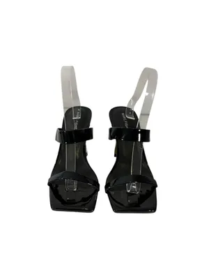 Marc Fisher Zasha Women 9.5 Black Square Toe Heeled Mules Y2K Strappy Sandals thumbnail 3