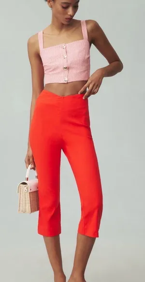 Anthropologie Maeve Structured Bombshell Capri Pants Red Orange 0 thumbnail 1