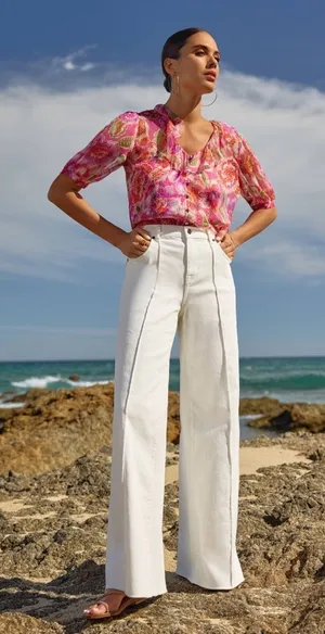 Johnny Was The Braided Wide Leg Jeans White 30 thumbnail 1