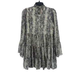 Altar'd State Snakeskin Tiered Mini Dress Bell Sleeve Boho Gypsy Babydoll Sz XS‎ thumbnail 2
