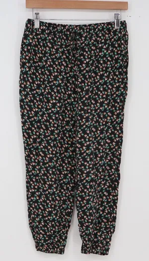 Uniqlo Jogger Pants Womens M Floral Tulip Black Rayon Tapered Casual Excellent thumbnail 1