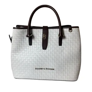 DOONEY & BOURKE Woven Leather Embossed Satchel Bag White Brown Trim Quiet Luxury thumbnail 1