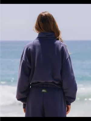 Daily Drills Cropped Half-Zip Sweatshirt in Navy thumbnail 3