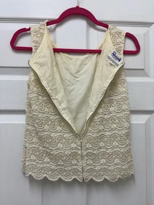 Vintage 1960s Regalia Imports Beaded Silk Lace Top Sleeveless Shell Cream S thumbnail 4