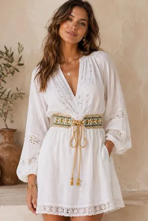 Love Shack Fancy Floral Embroidered Tassel Belt Western Boho‎ Resort Womens M/L thumbnail 1