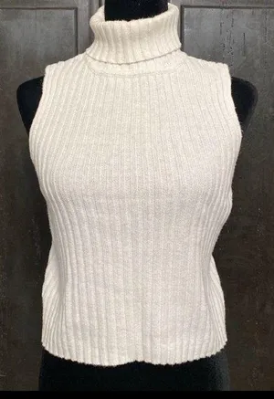 Airport Cropped cream sleeveless turtleneck sweater - size Small thumbnail 1