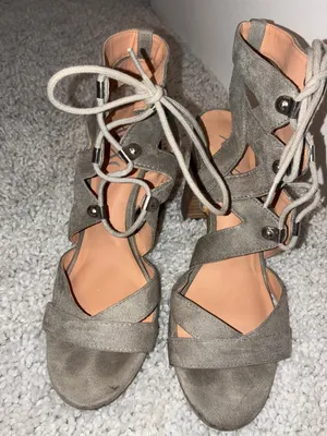 XOXO Gray Suede Lace Up Block Heels Womens Size 7 thumbnail 1