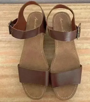 American Eagle 9.5 Women Brown Faux Wood Ankle Strap Clog Heel‎ Platform Sandals thumbnail 1