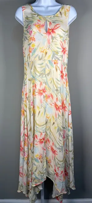 Sundance Size 6 Botanical‎ Floral Maxi Dress Handkerchief Hem Boho Resort thumbnail 1