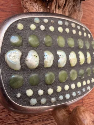 Western Boho Silver Gemstone Belt Buckle Pearls, Jade, Green Garnet, Chrysoprase thumbnail 6