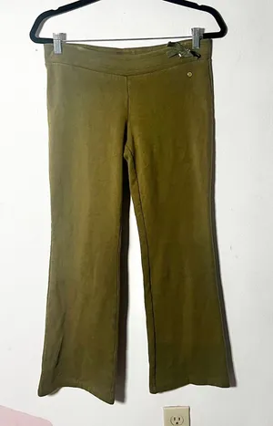 Vtg Y2K Athleisure Pants Large Olive Green Flare 2000s Butterfly thumbnail 1