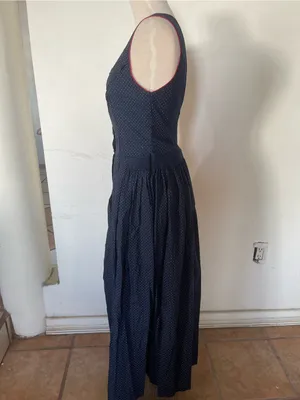 Vintage Navy Polka Dot Maxi Dress with Button Front Blue Size M thumbnail 3