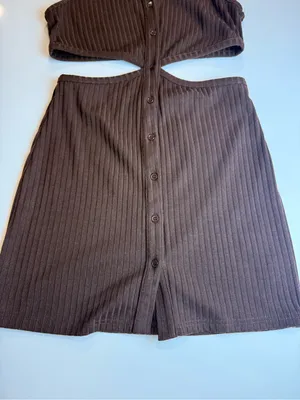 Pretty Garbage Collared Ribbed Cutout Mini Dress in‎ Dark Brown Size L thumbnail 3