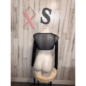 Black Lace Mesh Tie Front Crop Top XS Sheer Long Sleeve Bolero Style thumbnail 2