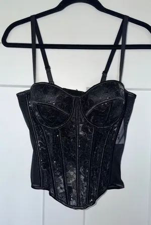 NWT Mesh Lace Sequin Corset Black Size M thumbnail 1