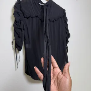 Veronica Beard Women SILK Top Blouse 4 Black‎ Ruffle Royalcore Cottage thumbnail 10