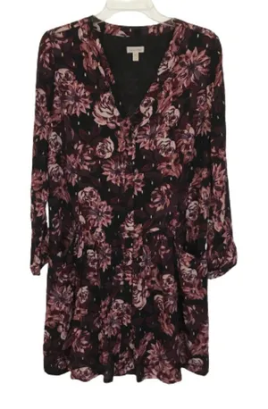 NWOT Womens Size 6 Garnet Hill Purple Floral Dropwaist Button-Up Crepe Dress thumbnail 1