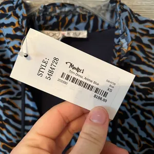 Joy Joy Women Animal Print Blue Tie Neck Long Sleeve Tiered Dress XS‎ thumbnail 7