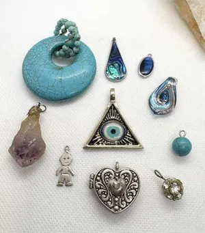 Mixed Pendant‎ Charm Lot Faux Turquoise Crystal Heart Locket Evil Eye Abalone thumbnail 1