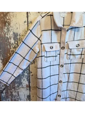 Melloday Women's Black & White Plaid Shacket Coatigan Shirt Flannel Large thumbnail 3