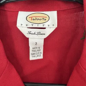 Talbots Irish Linen Red Button Down Blouse Top 2 Petite Quiet Luxury Coastal thumbnail 3