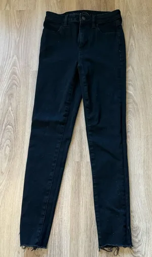 American Eagle Black Raw Hem Skinny Jeans thumbnail 1