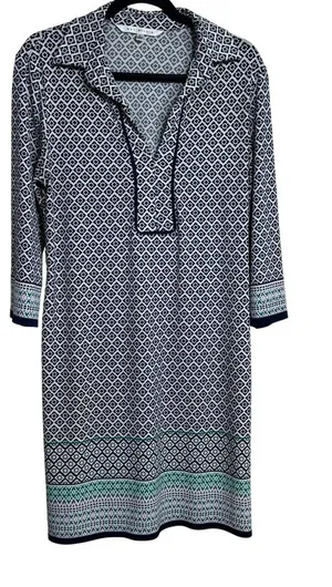 Max Studio Geometric Print Collared Dress Navy White Green Purple‎ Size L thumbnail 1