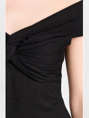 Reformation Vida Knot Front Off Shoulder Knit Midi Maxi Dress Black LBD thumbnail 4