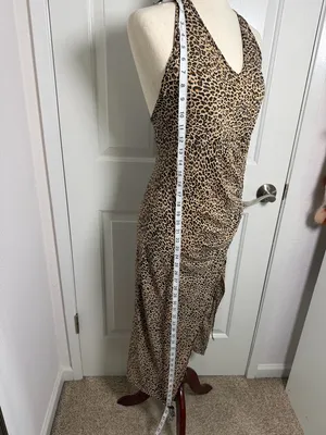 Leopard Print V-Neck‎ Slip Dress in Tan and Black thumbnail 3