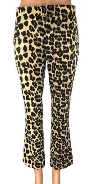 Zara Beige Black Leopard Animal Print High Rise Flare Bootcut Trousers Pants XS thumbnail 1