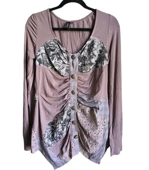 BKE Boutique Pieced Mixed Media Print Long Sleeve Blouse Chuny Buttons Sixe XL thumbnail 1
