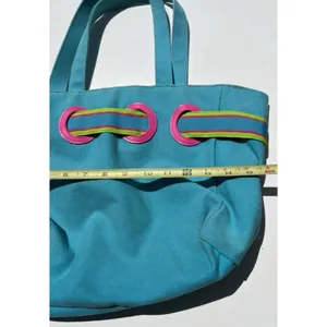 Vintage Polo Ralph Lauren Summer Canvas Tote Bag Purse Pink/Fuchsia & Blue thumbnail 11
